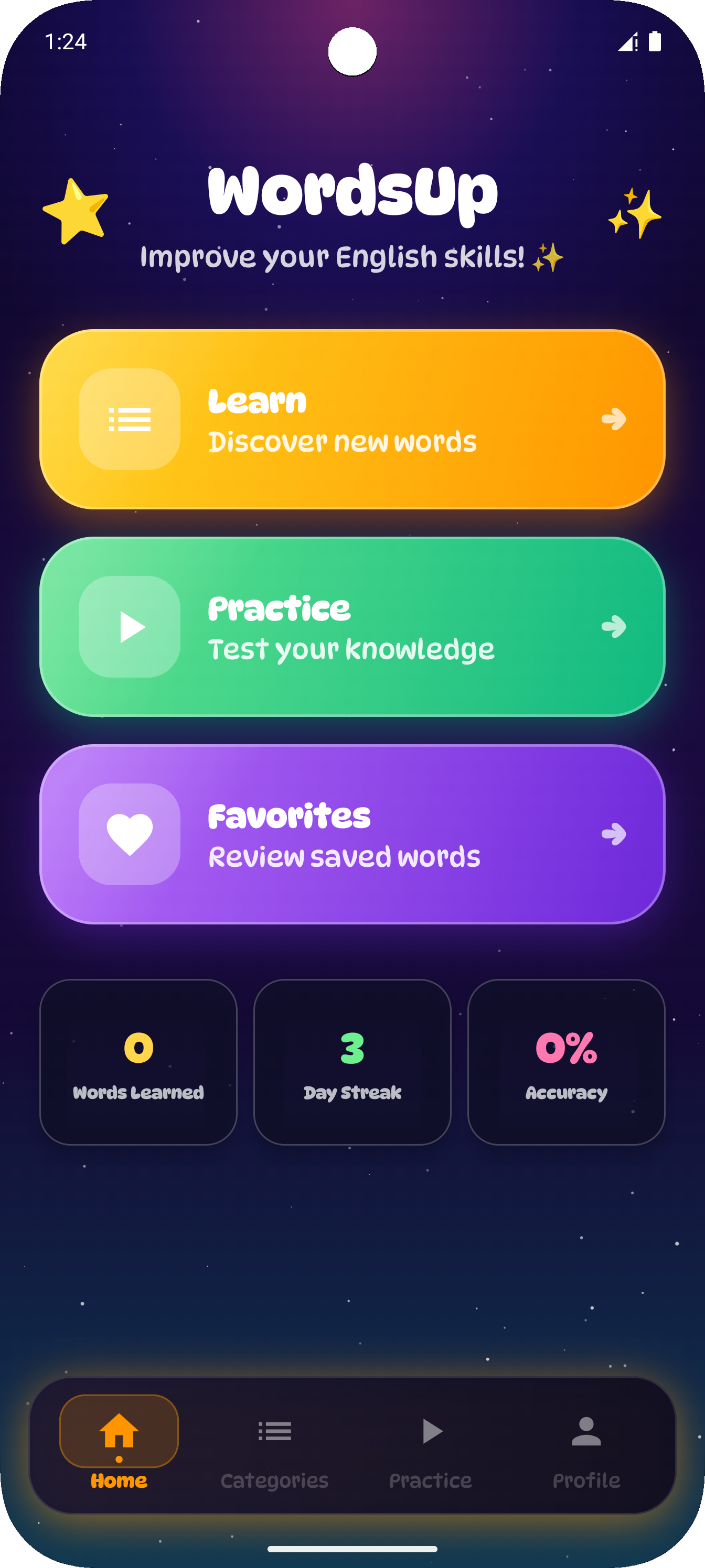 WordsUp learning screen